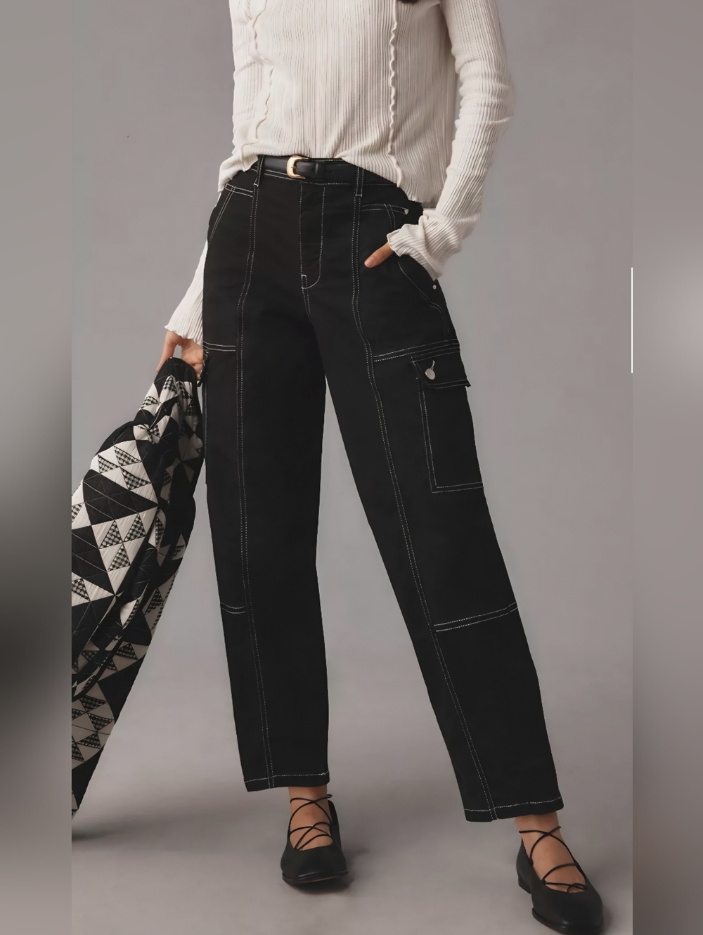 Anthropologie The Carson Utility Barrel Pants in Black Cargo High Rise Sz 6 - Picture 13 of 13